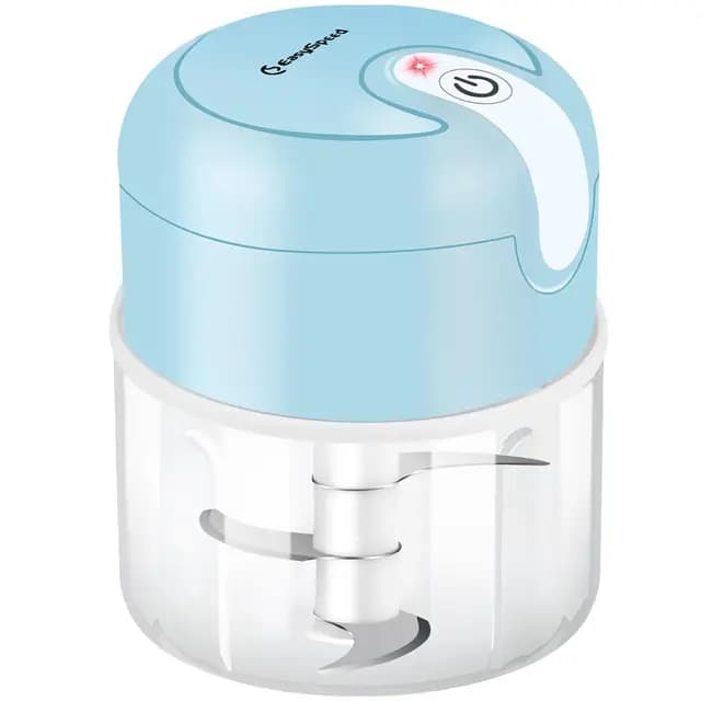 Mini picador eléctrico de alimentos, Recargable USB Type-C, Capacidad 250 ml, 3 Cuchillas Acero Inoxidable, Batería recargable, utilizado para cebolla, ajo, carne, vegetal, puré alimentos (Azul)