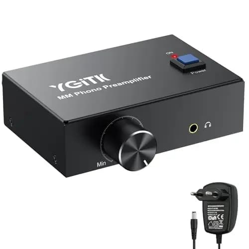 Preamplificador de Phono con Botón de Volumen, Mini Preamplificador de Giradiscos Ultracompacto para Tocadiscos MM con Salida 3.5mm/RCA y Alimentación DC 12V,Sonido de Alta Fidelidad