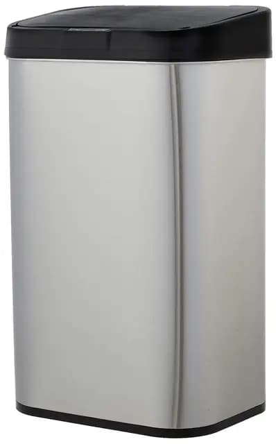 Amazon Basics Cubo de basura automático de acero inoxidable, rectangular, metálico, 60 litros, Plateado, Negro