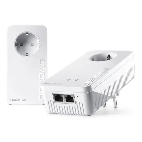 devolo Magic 2 WiFi 6 Starter Kit, Adaptador WiFi Powerline, hasta 2.400 Mbps, Toma Mesh WiFi, 2X conexión Gigabit LAN, Punto de Acceso, Blanco