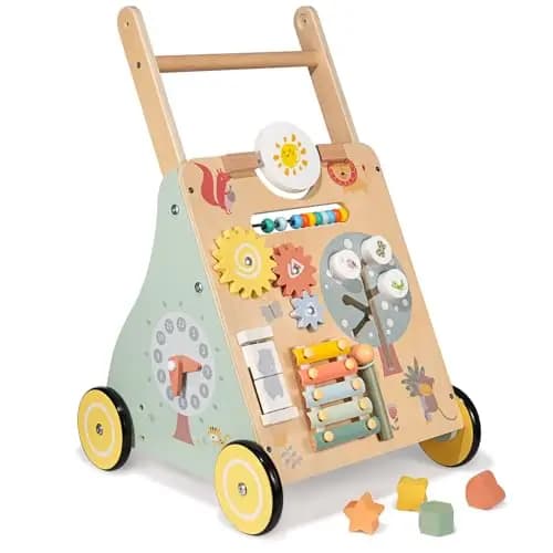 Andador Madera Bebé, Andadores para Bebes con Juguetes Montessori, Caminador Bebé, 8 Actividades Interactivas, Juguetes para Bebés de 1 Año, Baby Walker Regalos para Niños y Niñas