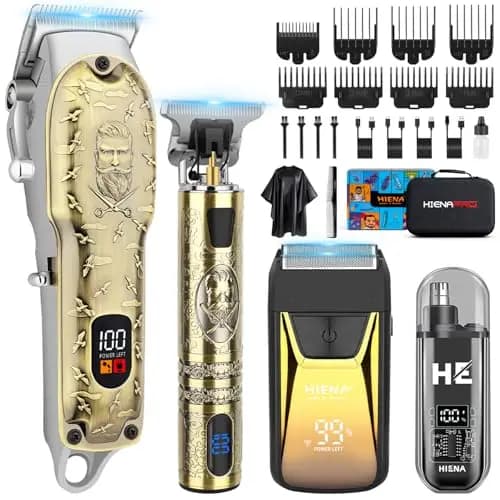 HIENA PRO Maquina de Cortar Pelo Hombre, Inalámbrico Cortapelos, Recortador de Barba, Afeitadora de Láminas, Cortapelos de Nariz, Kit Completo de Afeitado y Corte de Pelo Eléctrico (313 Set)