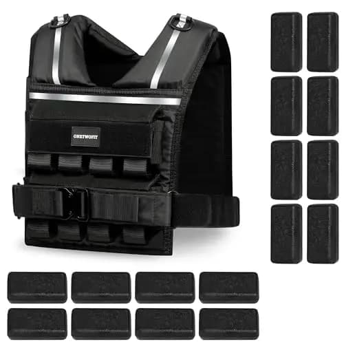 ONETWOFIT Chaleco Lastrado Ajustable 20 kg, Chaleco Peso Entrenamiento con Pesos de Hierro Extraíbles, Chaleco de Lastre con Extra Gruesas de 1,2 Pulgadas, Con bandas reflectantes