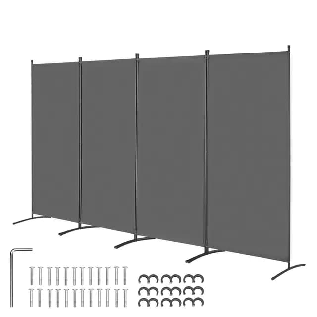 VEVOR Biombo Separador de Ambientes de 3464 x 1840 x 520 mm, Separador Plegable de Ambientes de 4 Paneles Mampara de Privacidad para Interiores, Separador de Ambientes para Oficina, Dormitorio, Gris