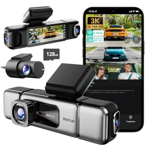 BOTSLAB Dashcam de 4 Canales para Auto Delantero Trasero, 4 Canales 3 K + 3 x 1080P, cámara para Auto con Tarjeta SD de 128 GB, GPS 5 GHz, Pantalla IPS de 3,18 Pulgadas, visión Nocturna, WDR, Sensor