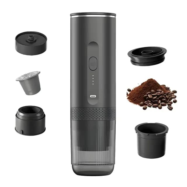 XOQUAI Cafetera Espresso Portátil USB-C Cápsulas y Molido