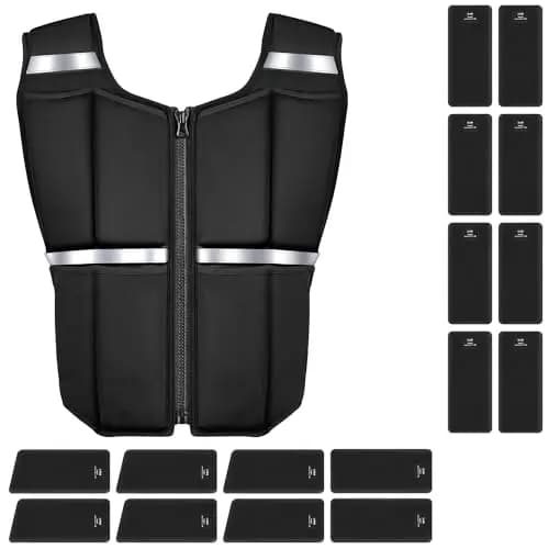ONETWOFIT Chaleco Lastrado Ajustable 20 kg, Chaleco Peso Entrenamiento con 16 Pesas de Silicona, Chaleco Lastre con Cremallera, para Musculación y Entrenamiento de Fuerza,con bandas reflectantes