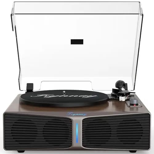 Tocadiscos con Altavoces, Tocadiscos Bluetooth con Altavoces Integrados, contrapeso Ajustable, AT-3600L, 33/45 RPM, Barra de luz de Brillo Ajustable, Color Marrón
