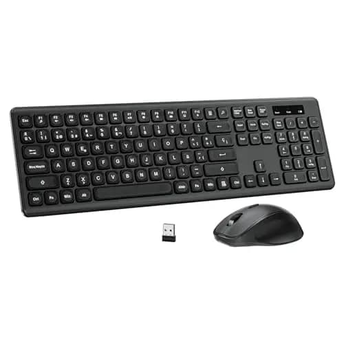 PINKCAT Teclado y Raton Inalámbrico,Botones Silenciosos, Español QWERTY,Tamaño Completo con Teclado Numérico,Ratón y Teclado Inalámbrico de 2.4 GHz per Windows,Mac,PC,Ordenador Portátil (Negro)