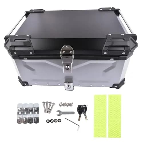 Plata 65L Maletín Superior para Moto, Maletín Universal de Aluminio Impermeable con Cierre de Seguridad para Guardar el Casco