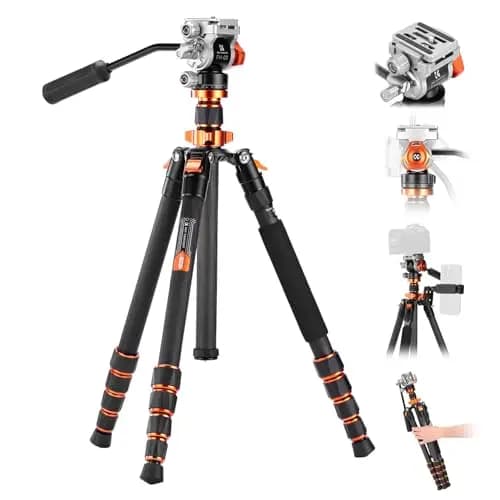 K&F CONCEPT Trípode Cámara 173cm de Fibra de Carbono O255C4+FH-03, Arca Swiss Compatible para Trípode de Cámara DSLR Carga 5kg