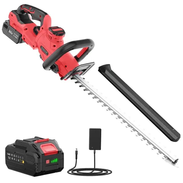 Cortasetos Bateria 21V, Cortasetos Eléctrico con 4.0Ah Bateria, 180° Ajustable Podadora, 51 cm Longitud Hoja, 16 mm Espacio Entre Dientes, Cubierta Cuchillas para Setos, Ramas, Arbustos, Ramitas