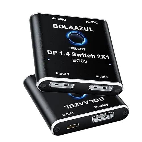 Interruptor DisplayPort 8K de 2 Puertos, BolAAzuL Displayport 1.4 Switcher 2 en 1 Salida, Caja de interruptores DP unidireccional 8K a 60Hz, 4K a 120Hz, 2K a 144Hz para PC, Monitor