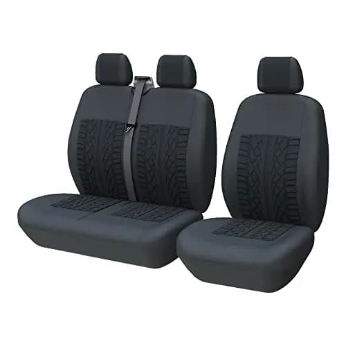 TOYOUN Juego de Fundas de Asientos para Furgonetas y Camiones de 1 + 2 plazas, Fundas Asientos Coche Universales,Poliéster Protector Cubre Asiento Coche Delantero Accesorios de Automóvil,Negro