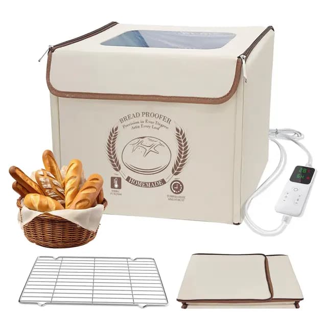 Fermentadora de Masa, Levadura con Calefacción, Caja de Fermentación Plegable con Tapa, Ajuste de Temperatura y Control Tiempo, Armario de Fermentación para el Hogar, Pan, Pizza, Yogur