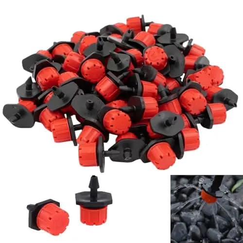 Goteros de Riego, Gotero para Regar Planta, 200 Piezas Plástico Aspersores de Riego Ajustables de 8 Agujeros, Goteros Regulables para Tuberia, para Césped, Jardín (Rojo)