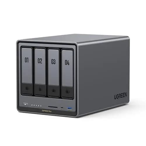 UGREEN NASync DXP4800 Plus, NAS de Escritorio de 4 bahías, procesador Intel Pentium Gold 8505, 8 GB de RAM DDR5, SSD de 128 GB,10 GbE & 2,5 GbE Enthernet, 2 Ranuras M.2 NVMe, HDMI 4K, (sin Disco)