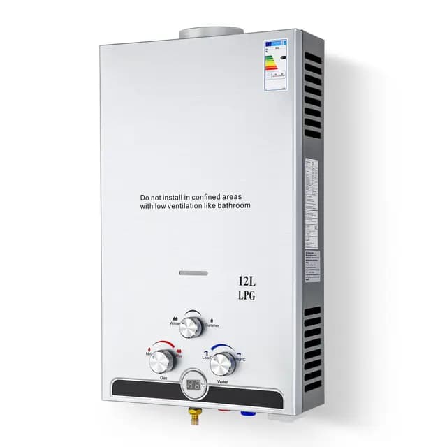 CO-Z 12 L Calentador de Agua Butano Calentador de Agua LPG Instantáneo, Certificado CE, Calentador de Agua de Gas Licuado de Petróleo sin Tanque (12 L)