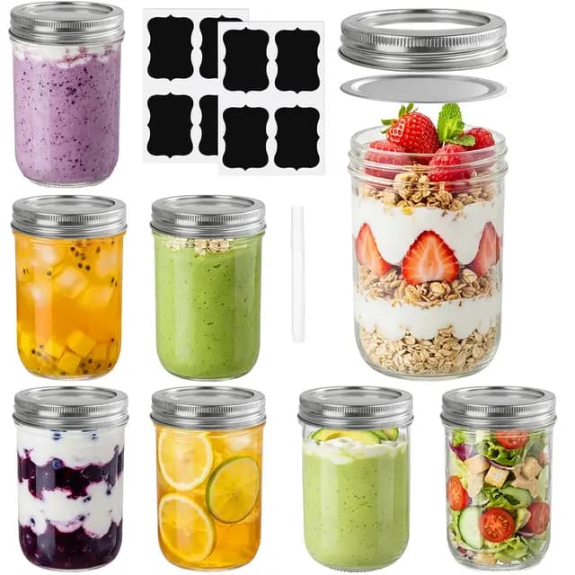 Pack de 8 Tarros de Cristal con Tapa Hermética - 250ml Mason Jar, Botes de Cristal Tarros Mason, Frascos de Vidrio con Tapa para Avena Nocturna, Mermelada, Conservas, Salsas, Miel