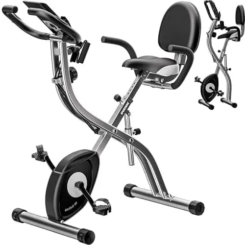 Bicicleta Estática Plegable Ergómetro Resistencia Pantalla LCD Silenciosa Altura Ajustable en 7 Posiciones 2 Bandas Fitness Ahorro Espacio Bici Interior Casa Máx. 140 Kg Modelo a Elegir