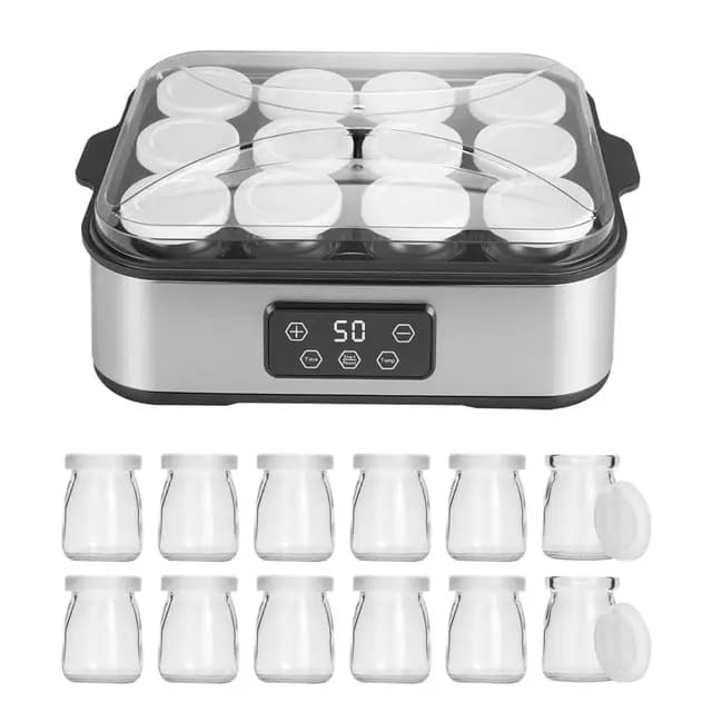Yogurtera Digital 2,2 L, Máquina para Hacer Yogur con Tarros, Temperatura Constante de 20-55 °C, Yogurtera Automática para Yogur Casero, Queso y Natto en Casa (12 × 180 ml Tarros)