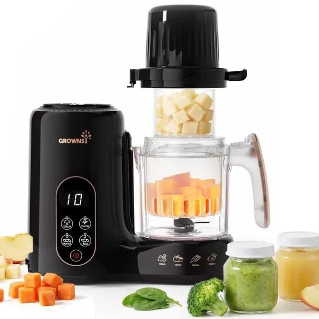 Grownsy Robot de Cocina para Bebé 6 en 1 con Doble Cesta Vapor - Cocina al Vapor, Tritura, Esteriliza, Descongela y Calienta, Comida Casera Saludable, Sin BPA