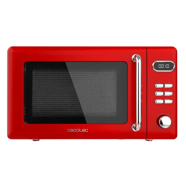Cecotec Microondas Digital con Grill de 20 L Proclean 5110 Retro Red. 700 W en 5 Niveles, Temporizador hasta 60 mins, 8 Programas y Modo Descongelación, Diseño Vintage en Rojo