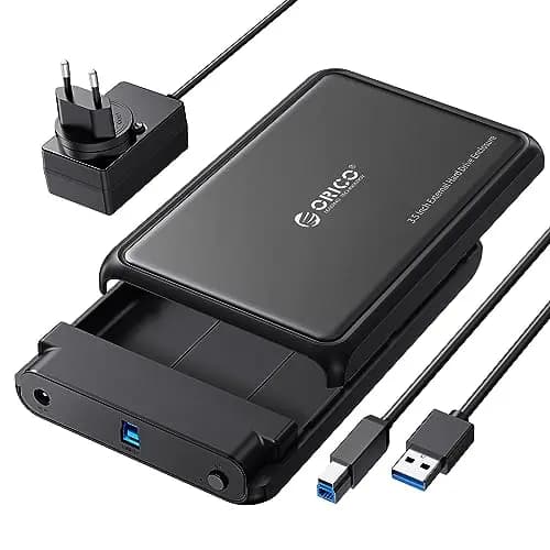 ORICO Carcasa Disco Duro 3.5", USB 3.0 Caja Disco Duro para 2,5" 3,5" HDD SSD SATA I/II/III de hasta 20 TB, Sopporta UASP, sin Herramientas, con Adaptador 12V/2A (Metal + ABS,Negro,DDL35-U3)