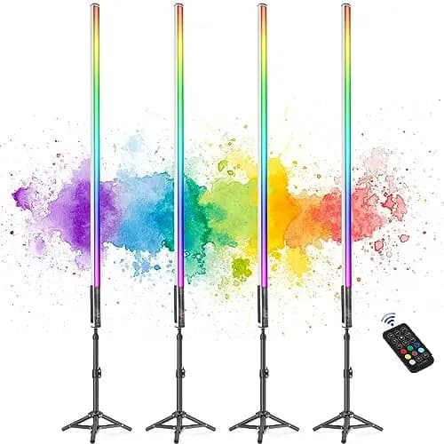 LUXCEO - 4 Barras de luz LED portátiles para vídeo Mood1, Regulable y Memoria, batería integrada de 2000 mAh, 120 cm RGB para Youtube, TikTok, Streaming de Juegos, Bar de Fiesta, iluminación de Fotos