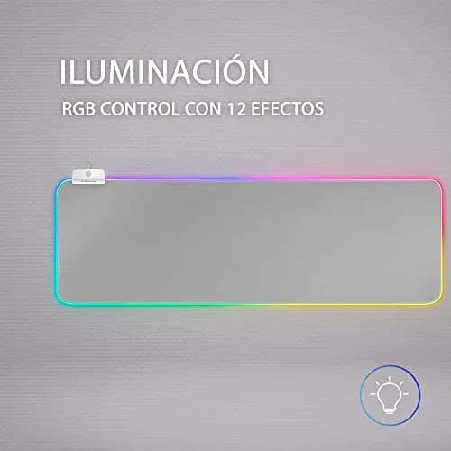 Mars Gaming MMPRGB2, Alfombrilla Gaming RGB XXL 800x300mm con HUB 2 Puertos USB 2.0, 12 Modos de Iluminación, Fibra Óptica, Nanotextil, Base Antideslizante, Blanco Plata