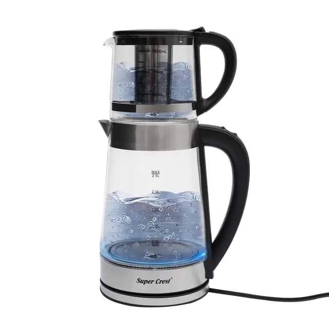 Hervidor eléctrico, tetera turca de 1500 W, hervidor eléctrico y tetera, 1 l + 2,5 l de capacidad, ideal para cocina y familia
