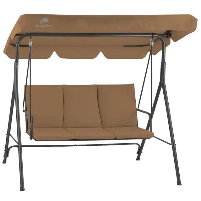 Columpio Hollywood de 3 plazas con toldo | Marrón | soporta hasta 250 kg | Tumbona balanceante, Banco columpio para exteriores | Columpio de jardín, Silla columpio | Columpio suave, Columpio