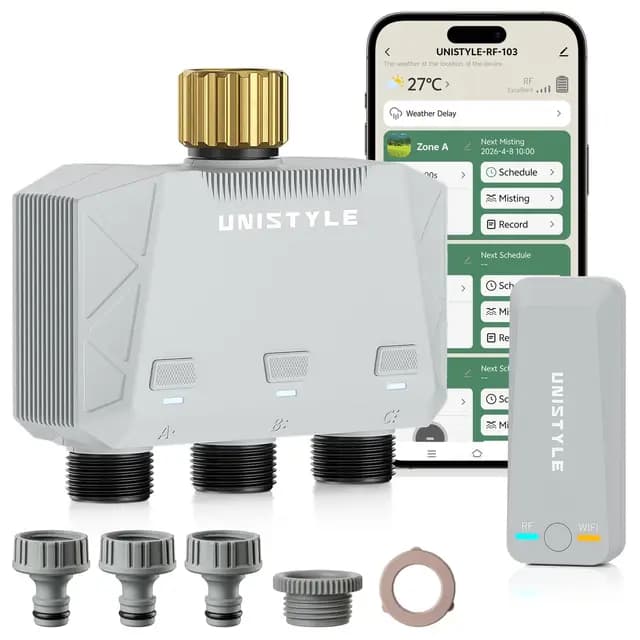 Programador de riego WiFi 3 Salidas | Nueva edición 2026: Temporizador Inteligente controlado por App, 5 programas Independientes, Ahorro de Agua, Riego Automático para Jardines y Plantas