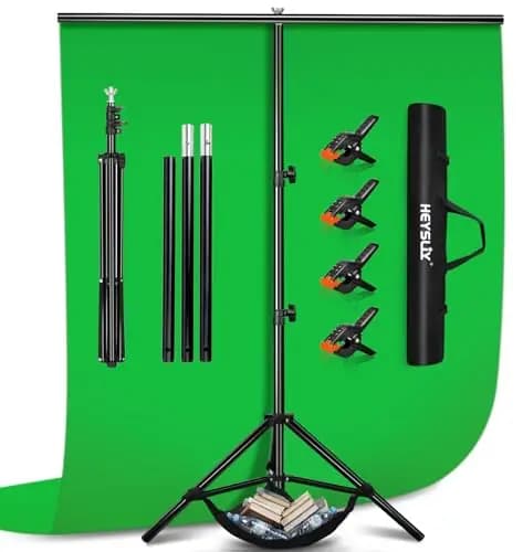 Pantalla Verde con Soporte – Tela de Fondo Fotográfico 2 x 3 m con Soporte para Fotografía, Estudio, Streaming, Chroma Key, Pared de Fondo, Kit de Fotografía Backdrop