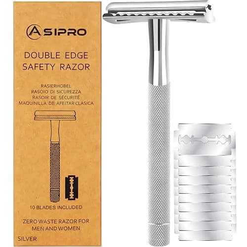 Safety Razor Maquinilla Afeitar Clasica con 10 Cuchillas de Afeitar Doble Filo para Hombre y Mujer Kit, Cuchilla Afeitar Clаsica, Afeitadora Tradicional, Maquinilla de Afeitar Hombre Clasica