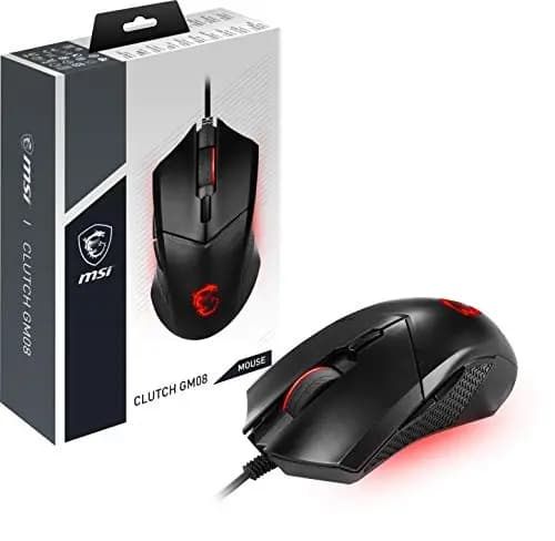 MSI Clutch GM08 – Ratón Gaming con Sensor Óptico 4200 dpi, Ajuste de Peso, RGB Rojo, 6 Botones Programables, Diseño Ergonómico Ambidiestro