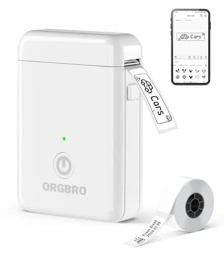 ORGBRO X1 Etiquetadoras, Impresora Térmica de Etiquetas Autoadhesivas Portátil Bluetooth Mini Label Maker Compatible con iOS/Android para Hogar y Oficina - Incluye 1 Rollo de Etiquetas (Blanco)