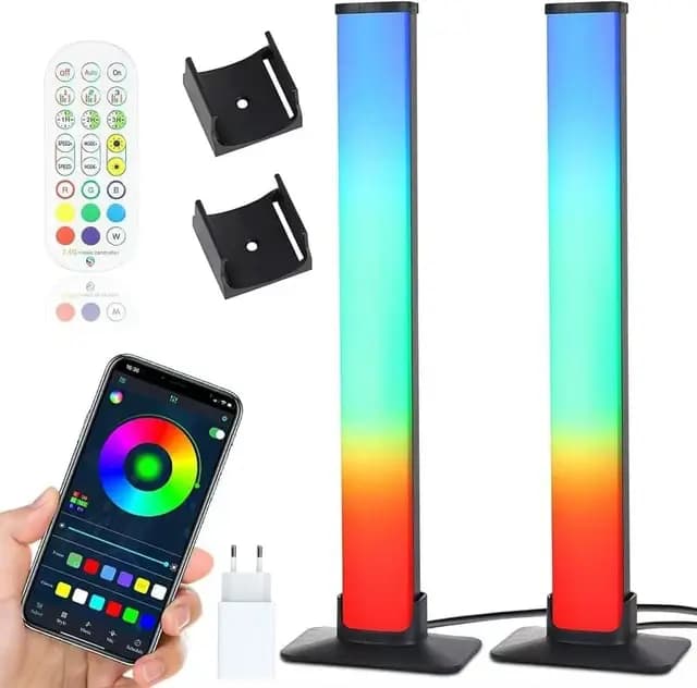 Smart Luces LED, Barras de Luz LED, RGB Lampara Inteligente con Múltiples Efectos de Iluminación y Sync de Música, Lampara Gaming con aplicación y control remoto para PC,TV,Decoración de Habitaciones