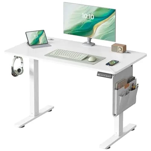 SONGMICS Escritorio Eléctrico, Regulable en Altura, 100 x 60 cm, Regulación Continua, 4 Alturas de Memoria, Puerto USB-C, Blanco Mate LSD130WZ01