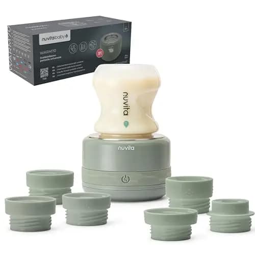 Nuvita 1166 Warm70 Calientabiberones Portátil Inalámbrico 70°C – Recargable por USB, Compatible Universal con 6 Adaptadores, 5 Niveles de Temperatura hasta 70°C, Calentamiento Rápido en 2,5 Min
