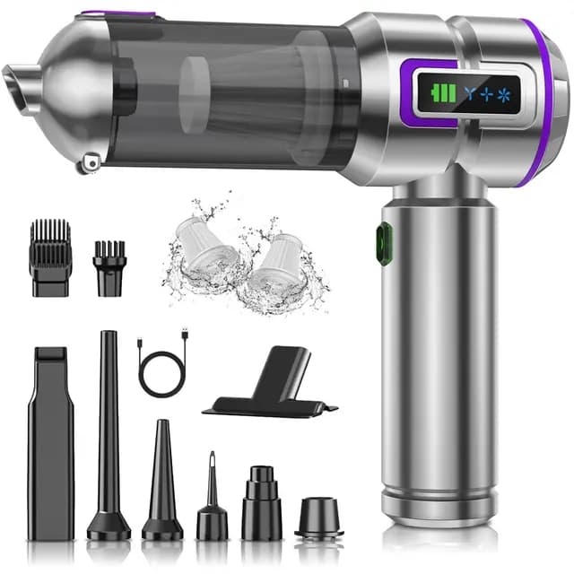 Aspirador de Mano, 25000Pa 4 en 1 Aspiradora sin Cable, Descarga de Polvo Auto-Aspirador con un Toque, Motor sin Escobillas, 3 Niveles de Succión, para el Hogar/Oficina/Coche/Pelo, Plateado