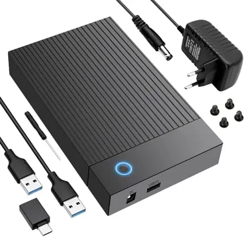 6Gbps USB 3.0 Carcasa para SATA SDD/HDD de 2,5/3,5", Carcasa Disco Duro 3.5 Estación de Acoplamiento, Caja Disco Duro 3.5 con Adaptador de Corriente de 12 V/2 A, UASP