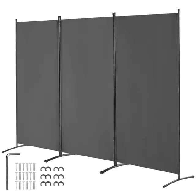 VEVOR Biombo Separador de Ambientes de 2600 x 1840 x 520 mm, Separador Plegable de Ambientes de 3 Paneles Mampara de Privacidad para Interiores, Separador de Ambientes para Oficina, Dormitorio, Gris