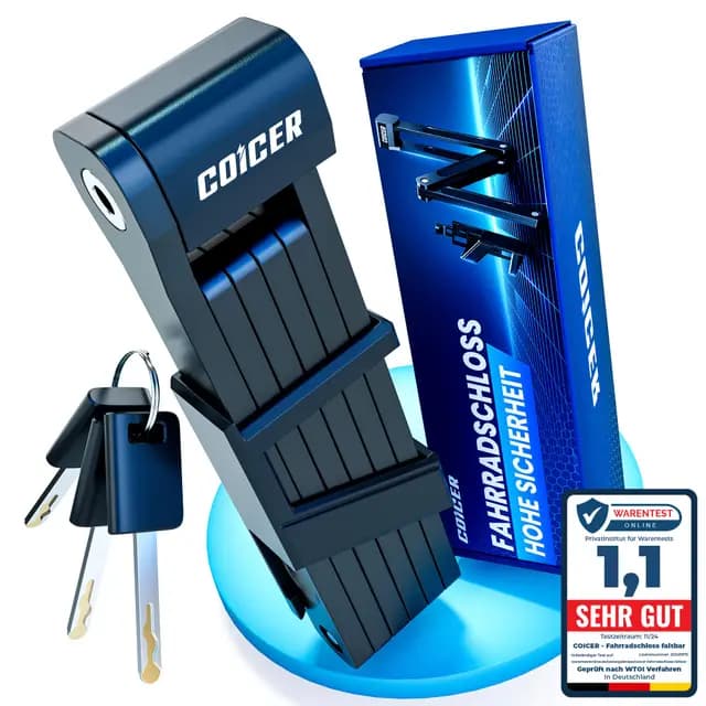 COICER Candado plegable para bicicleta (85 cm, con 3 llaves), color negro