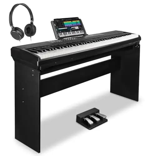 STRICH Piano de teclado con peso de 88 teclas con soporte y pedal de sostener, piano digital de acción de martillo, teclado de piano eléctrico de tamaño completo compatible con conexión
