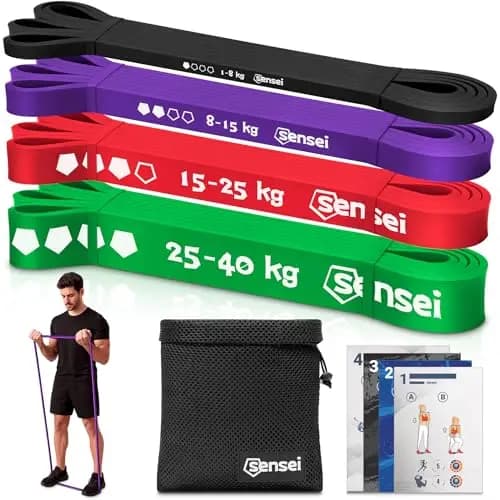 SENSEI Set de Bandas Elásticas Musculación – Cintas de Resistencia para Entrenamiento y Gimnasio – Incluye Bolsa y E-Book