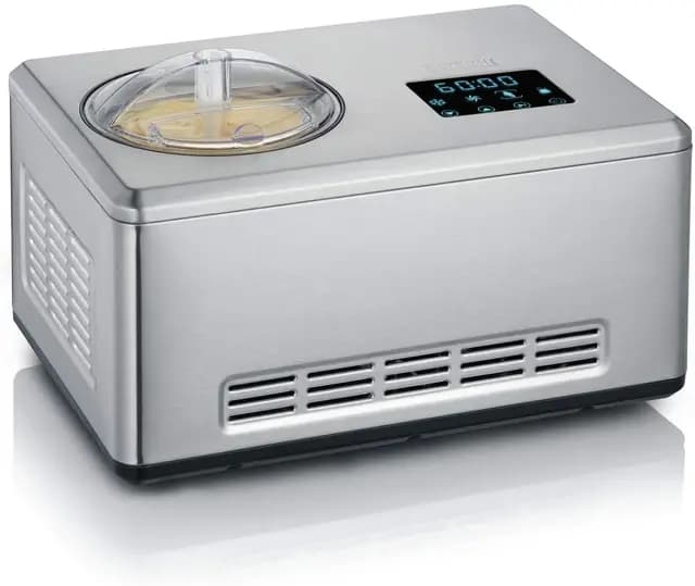 SEVERIN Heladera 2 en 1, heladera con compresor para hacer helado, sorbetes y yogures caseros, máquina para hacer helados con 1 recipientes y recetario, acero inoxidable, EZ 7405