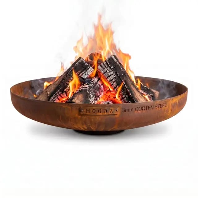 MOODZ Brasero Exterior de Acero Corten Ø 80 cm – Cuenco de Fuego Robusto para Jardín y Terraza – Espesor 3mm – Diseño Moderno y Duradero – Color Óxido Natural