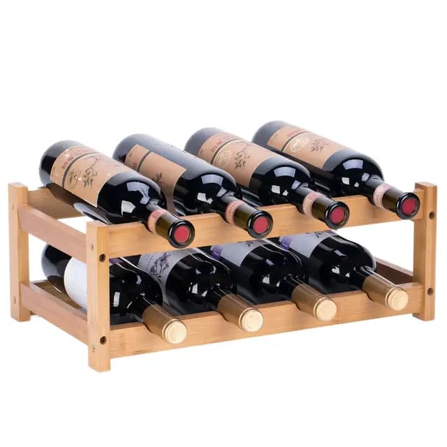YunNasi Botellero Vino, Botellero Vertical de Bambú, Botellero Apilable de Mesa, Expositor Vino para Cocina Bar Bodega Vinoteca(2 Niveles-8 Botellas)