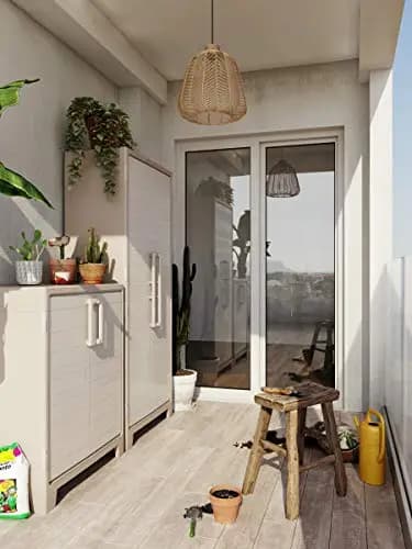 Keter Armario Gulliver Bajo|Almacenaje Interior y Exterior|Resina|Estanco al Agua con 2 Puertas y 2 Baldas Regulables en Altura|Color Beige/Arena|80 x 44 x 100 cm